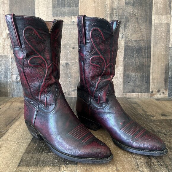 Lucchese Classics L681423 Vintage Black Cherry Cowboy Boots Mens 10 D - Picture 3 of 12